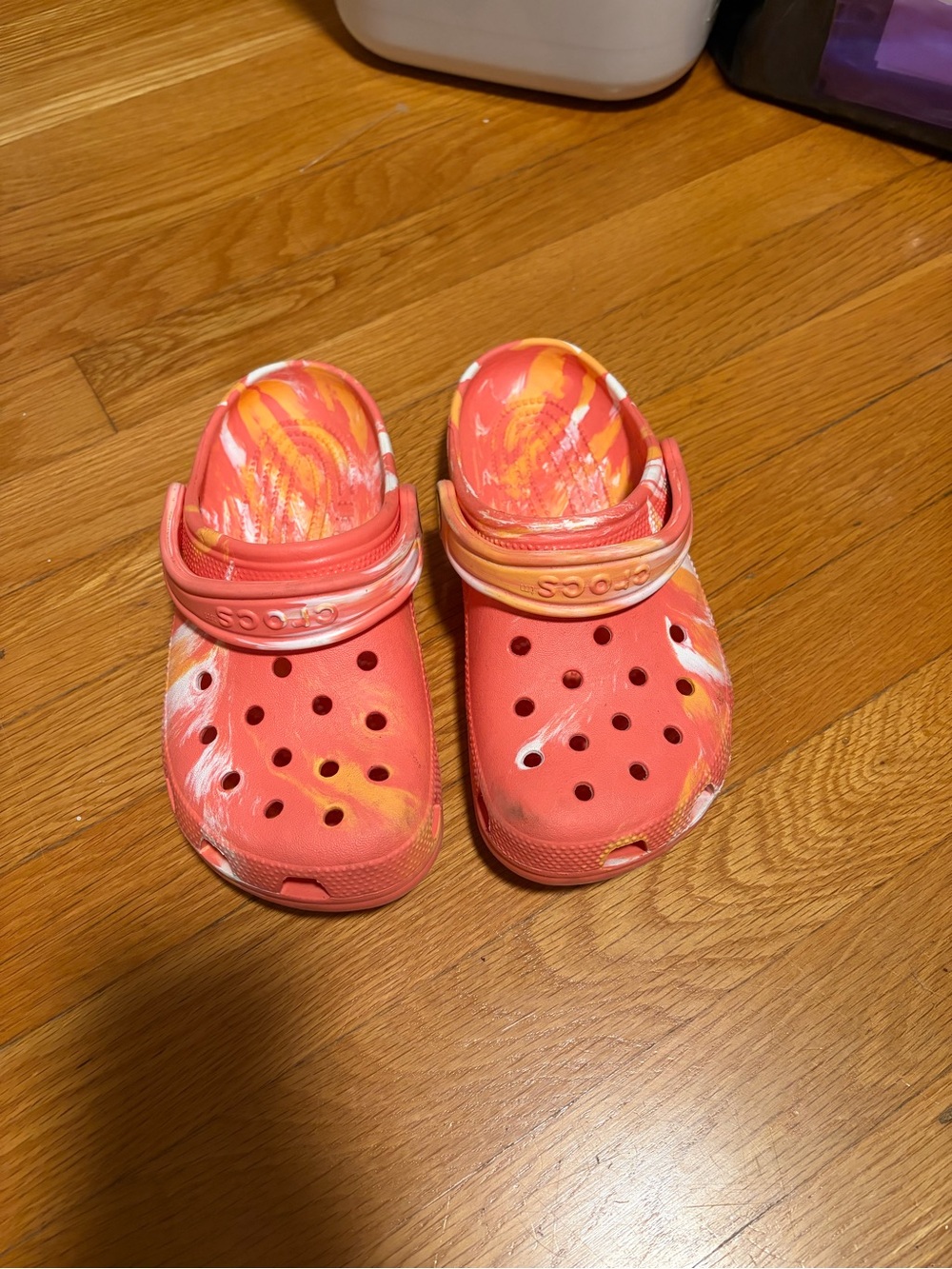 CROCS Coral with Pink and Yellow Swirl
